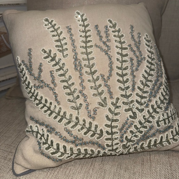 Pier one 1 Imports natural beaded small accent pillow blue White cream sparkle - Picture 1 of 4